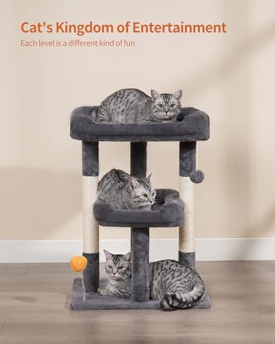 FourFurPets 27.6-Inch Cat Tree, Cat Tower for Indoor Cats, Cat Condo for Large Cats, Small Cat Tree with Scratching Post, Toy Balls, for Kittens, 2 Soft Platform, Dark Gray - Image 5