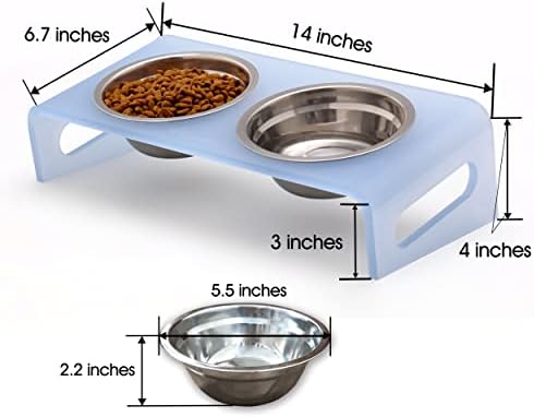 Tilted Raised Elevated Food and Water Bowls Stand for Cat or Small Dogs - Puppy's Clear Acrylic Stainless Steel Dishes Holder for Boy or Girl Pet,Modern,Durable and Easy to Clean by WBhonghui (Blue) - Image 2