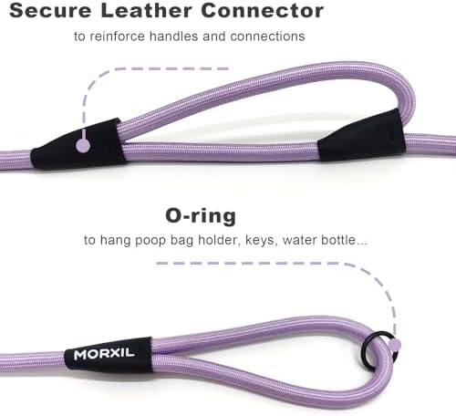 Rope Dog Leash with Two Handles, 6 Foot Heavy Duty Dog Leash with Aviation Aluminum Auto Locking Carabiner, Strong Nylon Pet Lead for Small, Medium, Large Dogs (Purple, 6FT-Two Handle) - Image 5