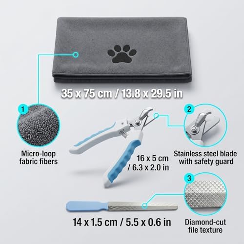 Dog Nail Clippers and Cat Nail Clipper Kit - Professional Dog Towel and Cat Nail Trimmer Set with Safety Guard for Home Dog Grooming Supplies - Image 2
