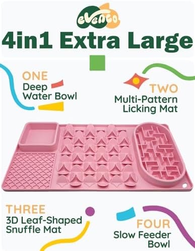 Slow Feeder Bowl for Large Dog, Silicone Lick Mat & Snuffle Mat with Suction Cups - Interactive Puzzle Feeder to Slow Eating & Keep Busy, Reduce Vomiting & Relieve Boredom (21"x 11" Pink) - Image 2
