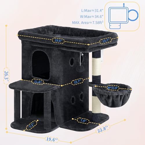 Heybly 26.3" Cat Tree for Large Cats with Big Perch & Dual Condos HCT204SG - Image 3