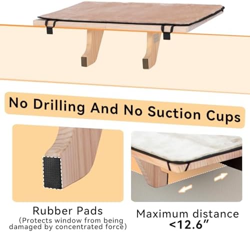 PETSFIT Cat Window Perch for 2 Cats, Adjustable, Solid Wood, Removable Mat - Image 5