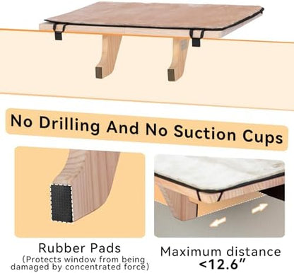 PETSFIT Cat Window Perch for 2 Cats, Adjustable, Solid Wood, Removable Mat - Image 5