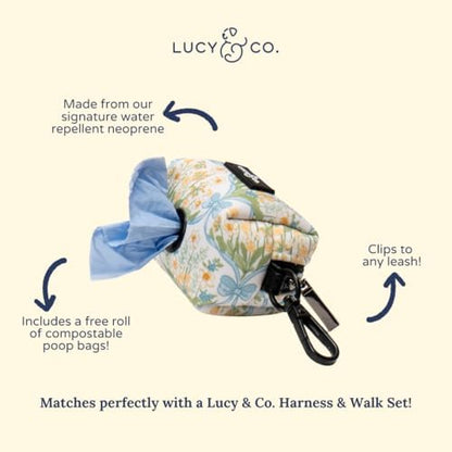 Lucy & Co. Sunshine and Daffodils Dog Poop Bag Holder and Dispenser, Clips to Leash, Water-Repellent Neoprene, Includes Refill Roll - Image 3