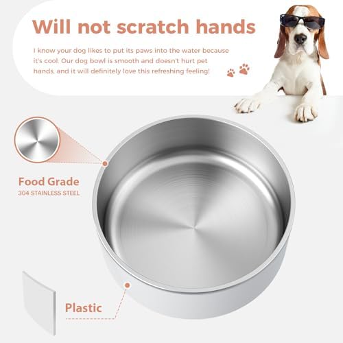 WENBOKMIN Dog Bowl, Stainless Steel Food and Water Bowl, 40oz, White | Non Slip Quiet Bottom, Easy to Clean, Dishwasher Safe - Image 4