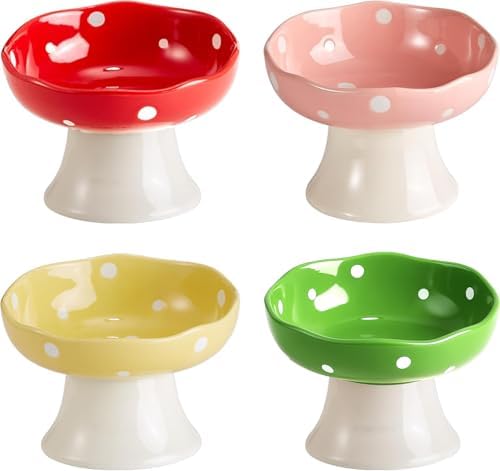 4PCS Multi-Color Mushroom Cat Bowl Set, Elevated Ceramic Bowls for Cats by Trundisan