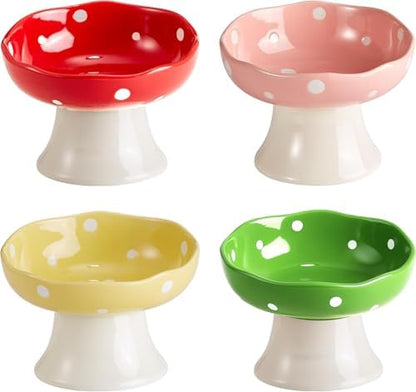 4PCS Multi-Color Mushroom Cat Bowl Set, Elevated Ceramic Bowls for Cats by Trundisan