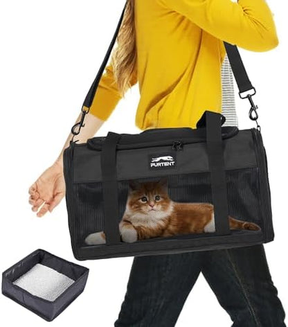 Pet Carrier Airline Approved, Soft Sided Cat Carrier for Small Pets up to 13 lbs, TSA Approved Dog Travel Bag, Portable Soft Sided Pet Carrier for Kittens and Puppies (Black, Travel Litter Box) by FURTENT
