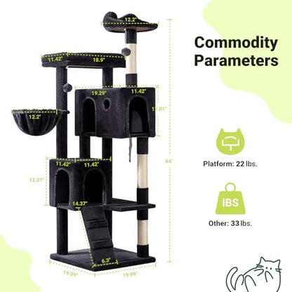Allewie 64 Inches Multi-Level Cat Tree Tower for Indoor Cats, Dark Grey - Image 3