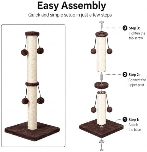 Dimaka Cat Scratching Post, Cat Scratcher for Large Cats with Teasing Toy Ball (Dark Brown, 29 inches for All Cats) - Image 4