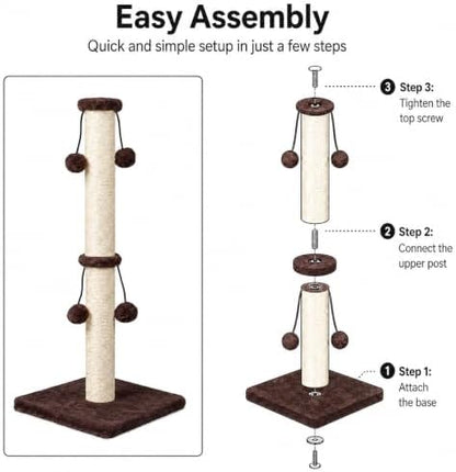 Dimaka Cat Scratching Post, Cat Scratcher for Large Cats with Teasing Toy Ball (Dark Brown, 29 inches for All Cats) - Image 4