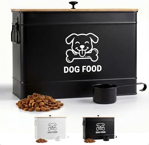 Metal Dog Food Container 15-20 lbs w/ Airtight Bamboo Lid, 70 Cup Capacity by HBDesignCo