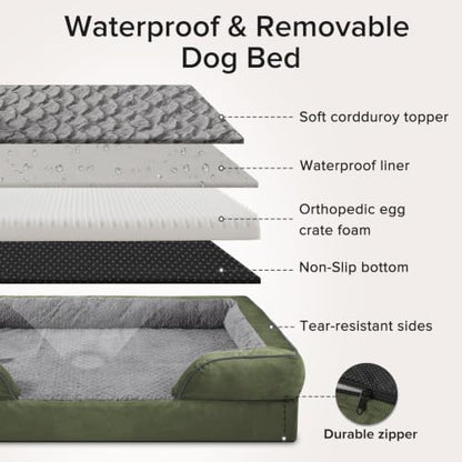 INVENHO L Plus Orthopedic Dog Bed for Large Dogs, Washable Dog Sofa with Egg-Crate Foam, Waterproof Lining and Non-Skid Bottom - Image 7