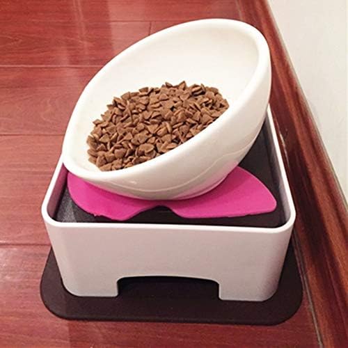 Ceramic Bulldog Bowl Dog Feeding Bowl - Dog Dish Wide Mouth Pet Sterile Tilted Pet Feeder with Anti-Skid Rubber Mat for Small Medium Dogs (White)