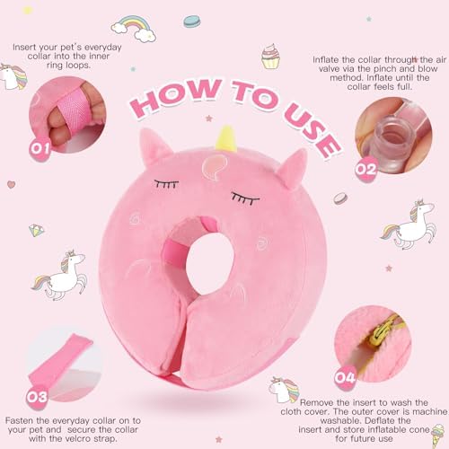 IEUUMLER Inflatable Recovery Dog Collar, Protective Donut Cone, Adjustable Soft Collar for Dog and Cat After Surgery Prevent from Biting & Scratching EU002 - Unicorn M+ - Image 6