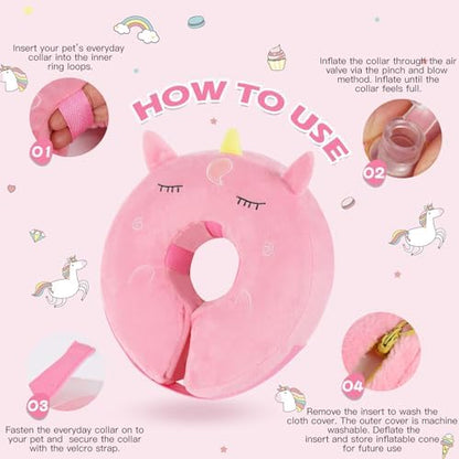 IEUUMLER Inflatable Recovery Dog Collar, Protective Donut Cone, Adjustable Soft Collar for Dog and Cat After Surgery Prevent from Biting & Scratching EU002 - Unicorn L - Image 6