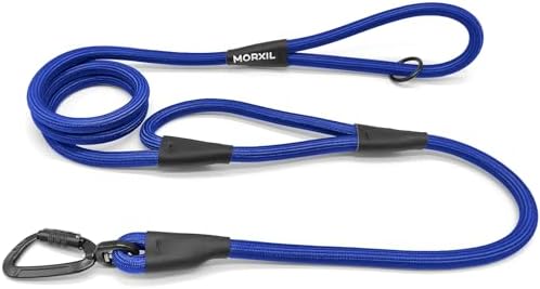 Rope Dog Leash with Two Handles, 6 Foot Heavy Duty Dog Leash with Aviation Aluminum Auto Locking Carabiner, Strong Nylon Pet Lead for Small, Medium, Large Dogs (Blue, 6FT-Two Handle) by MORXIL