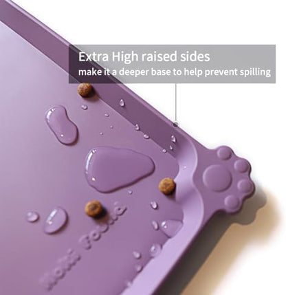 Hoki Found L Silicone Pet Food Mats Tray with Higher Lips- Non Slip Dog Cat Bowl Mats Placemat - Pet Feeding Mat - Waterproof Dog Cat Food Mats -Pet Water Mats for Carpet -Amethyst - Image 2