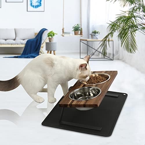 Aivituvin Elevated Dog Bowls, 15°Tilted Raised Cat Food Bowl, Walnut Wood Water Stand Feeder Set for Cats and Puppy, Pet Bowls with Anti Slip Mat(Small) - Image 5