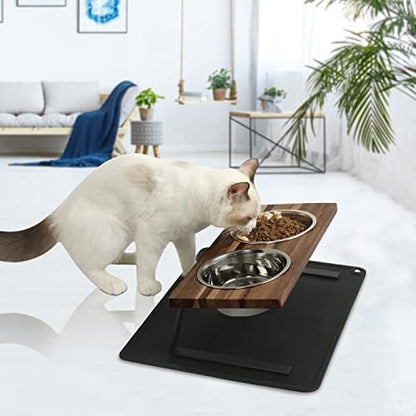 Aivituvin Elevated Dog Bowls, 15°Tilted Raised Cat Food Bowl, Walnut Wood Water Stand Feeder Set for Cats and Puppy, Pet Bowls with Anti Slip Mat(Small) - Image 5