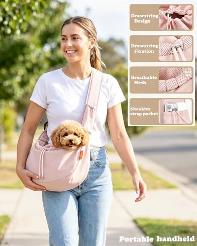 Pet Sling Carrier for Small Dogs & Cats up to 15 lbs,Puppy Carrier Purse with Storage Pocket,Hands-Free Pet Carrier Bag for Travel,Adjustable Shoulder Strap,Machine Washable (Pink) - Image 2