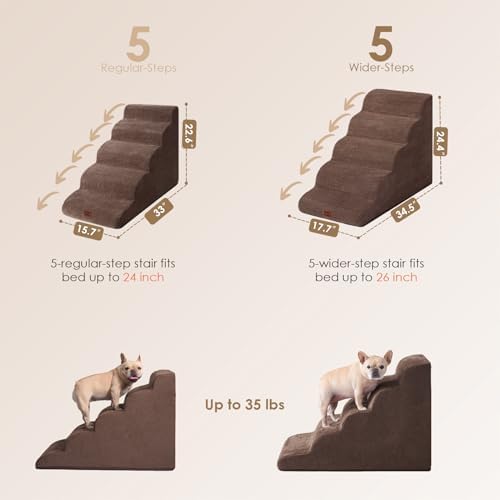 EHEYCIGA Curved Dog Stairs Ramp, 5-Step Extra Wide High Beds, Dog Steps - Image 3