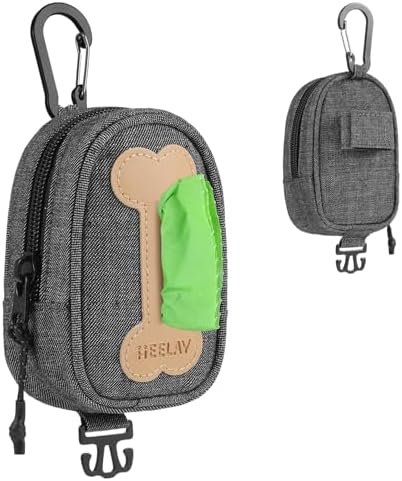 Dog Poop Bag Holder for All Leashes,Hand Free Doggie Waste Bag Dispenser-hook & loop/Carabiner,Dog Poop Bag Dispenser for Leash,Wide Opening,Leash Attachment for Dogs Walking,Poop Bags EXCLUDED,Gray by HeelayHappyEveryDay