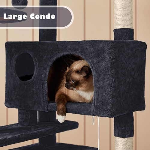 Yaheetech 54in Cat Tree Tower, 2 Caves, Kitten-Ear Perch & Scratching Posts - Image 5