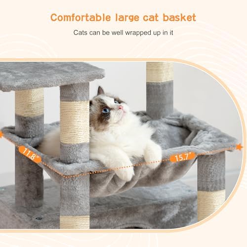 Heybly Cat Tree, Kitten Tower with Large Soft Cat Basket HCT008SW - Image 5