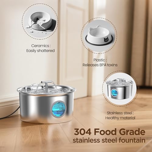 Cat Water Fountain Stainless Steel: Water Dispenser for Cats Indoor - Pet Dispenser Supplies Accessories - 16 Pack Cat Water Fountain Replacement Filters - 8 Multi-Functional Filters and 8 Sponges - Image 2
