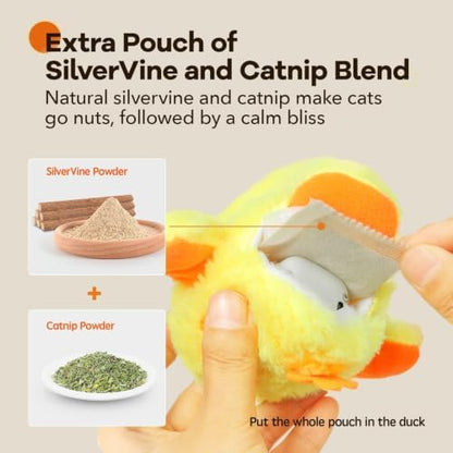 Potaroma Cat Toys Rechargeable Flapping Duck with SilverVine Catnip, Lifelike Quack Chirping, Touch Activated Kitten Kicker Plush Interactive Exercise Toys for All Breeds - Image 3
