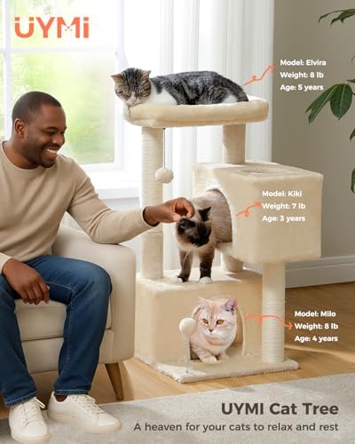 Small Cat Tree for Kittens, 32 in Cat Tower with 2 Cozy Condos - Image 2