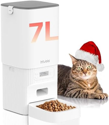 Automatic Cat Feeder - 7L/29 Cups Cat Food Dispenser with Desiccant Bag, 1–6 Meals, Ideal for 2–15mm Dry Food, Auto Pet Feeder with Dual Power Supply, Automatic Dog Feeder for Small Medium Breed by Mubbi