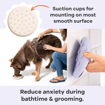 Large Lick Dish - Silicone Lick Mat + Slow Feeder for Cats & Dogs (Almond) - Image 4