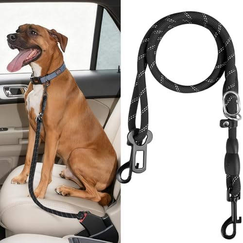 Pawaboo Dog Seatbelt for Car, Reflective Rope with Heavy Duty Buckle, Black by Pawaboo