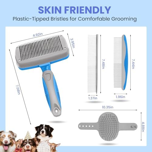 Self Cleaning Shedding Brush - 5-in-1 Professional Pet Grooming Kit Skin Friendly Grooming Tool for Dogs, Cats, and Puppies, Deshedding and Hair Removal for Long and Short Haired Pets（Blue-Grey） - Image 6