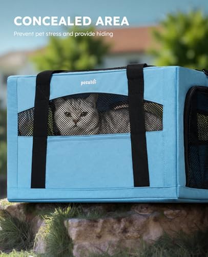 Pecute Cat Carrier Stable, Pet Carrier with Privacy Partition,Light Blue - Image 5