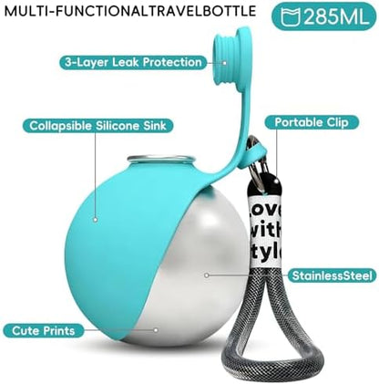 2 in 1 Portable Dog Water Bottle, 10oz Stainless Steel Leak Proof Pet Water Bottle with Foldable Silicone Bowl, Outdoor Travel Water Bottle for Dogs Walking Hiking Camping, 2 Pack Mix - Image 6