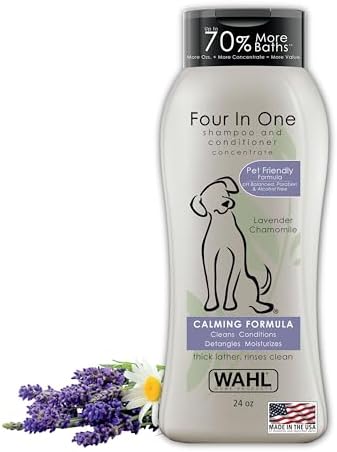 Wahl USA 4-in-1 Calming Dog Shampoo with Lavender Chamomile Scent – Cleans, Conditions, Detangles, & Moisturizes - Pet Friendly Formula - 24 Oz - Model 820000A by Wahl