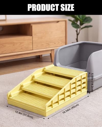 Adjustable Cat Stairs, Litter Box Step DIY Stackable with Litter Catcher & Anti-Tracking Grid, Non-Slip Cat Staircase for Senior Small Cats Kittens, Fit Most Litter Boxes (Yellow) - Image 2
