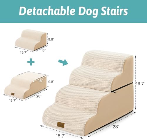 COZY KISS Detachable Small Dog Stairs 19.7" H, 2+2 Pet Step for Bed, Beige - Image 3