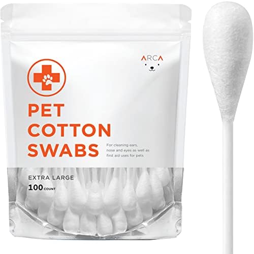 ARCA PET Cotton Swabs for Dogs and Cats - Cat & Dog Ear Cleaner Long Cotton Swab - Extra Large Cotton Head, Cat & Dog Ear Cleaning Kit for Puppies, Multipurpose Pet Cotton Swabs (Extra Large 100 Buds) by ARCAPET