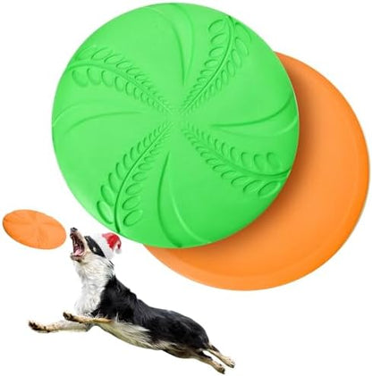 Nobleza 2 Pack Dog Flying Disc, 8in Interactive Flyer Dog Toys for Small Medium Large Dogs to Fetch, Durable Outdoor Dog Disc Toy for Long-Distance Flies and Floats on Water, Orange & Green by Nobleza