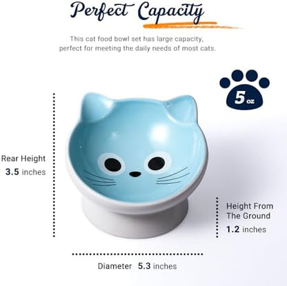 Raised Ceramic Cat Food Bowl - 15 Tilted, Spine Protection, Anti-Vomiting, Backflow Prevention for Adult Cats, Kittens, and Small Dogs (Blue Face) - Image 2