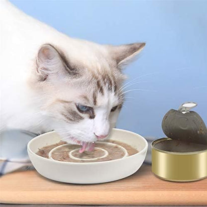 SLSON Cat Slow Feeder Bowl,Ceramic Slow Feed Cat Bowls Heavy and Shallow Wisker Stress-Free Pets Dish for Kittens Small Pets Wet Food,White - Image 4