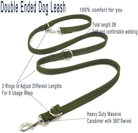 Multifunctional Double Ended Dog Leash,for Obedience Training Or Distance Work Easy to Use,Lightweight,Soft&Durable Convertible Hands Free,Crossbody,Over Shoulder(Army Green, 2M*2.5CM) - Image 2