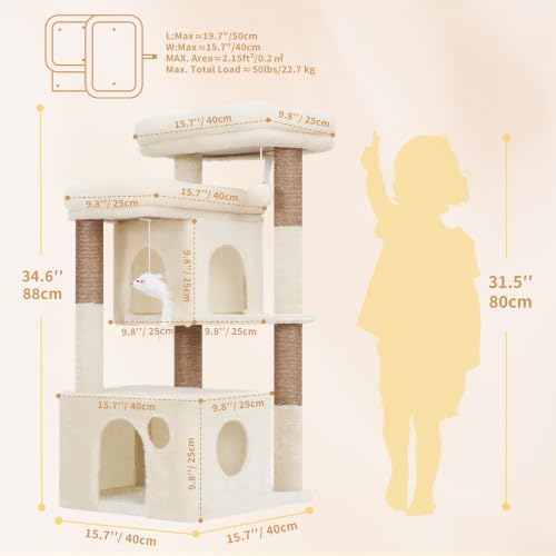 Heybly 34.6" Cat Tree Anti-Tipping Floor Cat Condo for Kittens, HCT205SMJ - Image 5