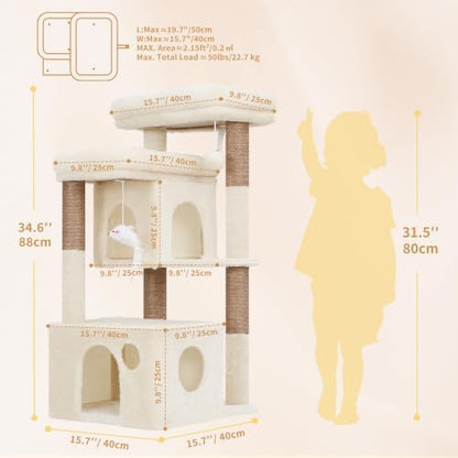 Heybly 34.6" Cat Tree Anti-Tipping Floor Cat Condo for Kittens, HCT205SMJ - Image 5