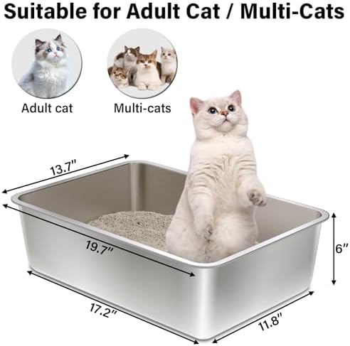 Stainless Steel Litter Box, 20"x14"x6" Large Metal Cat Litter Box - Image 2